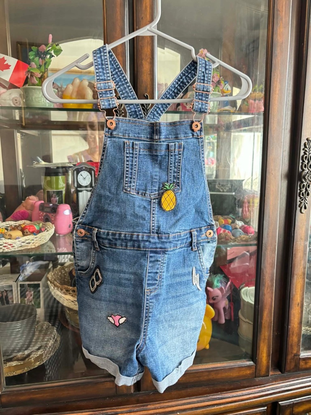 George Blue Denim Short Overalls with Pineapple Patch and Embroidered Details
